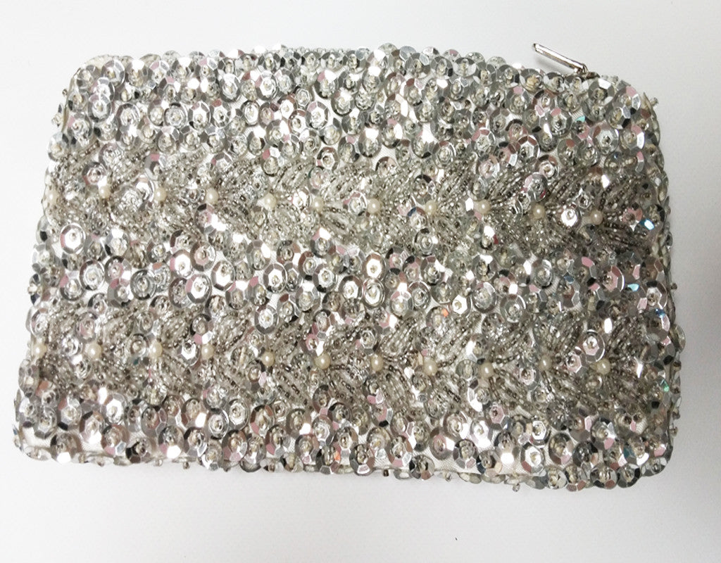 Rhinestone Embellished Clutch Evening Bag Purse - Silver Iridescent –  Sophia Collection